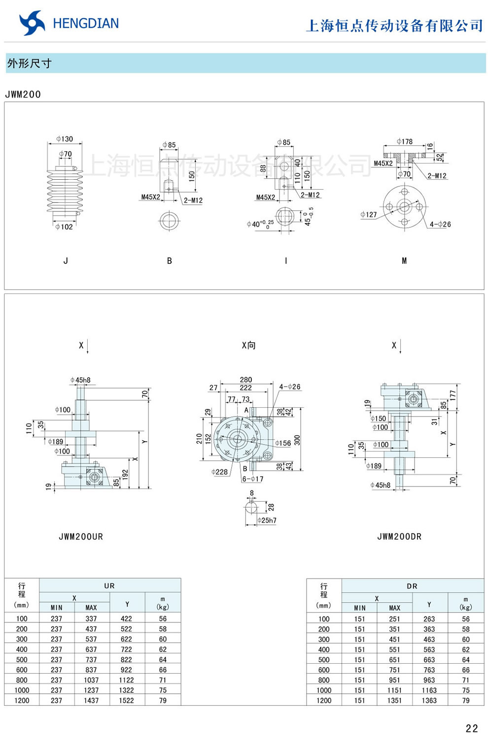 JWM螺旋升降機的外形尺寸 JWM200