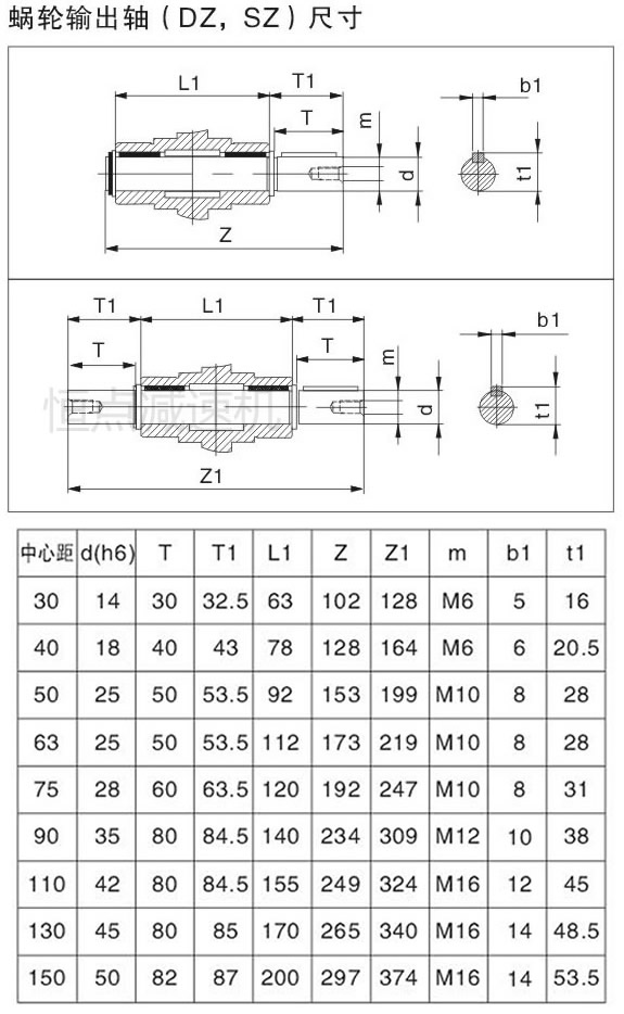 RV系列減速機的單輸出與雙輸出的蝸杆尺寸