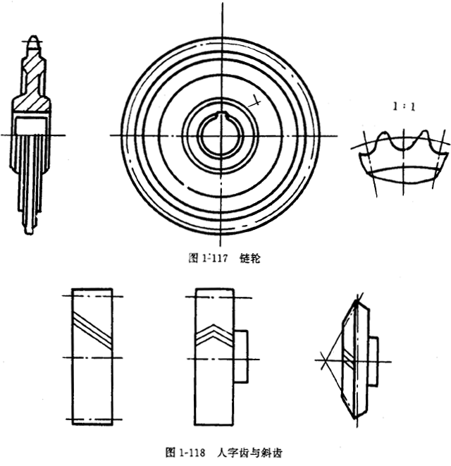 鏈輪的畫法、齒輪、蝸輪、蝸杆齧合畫法