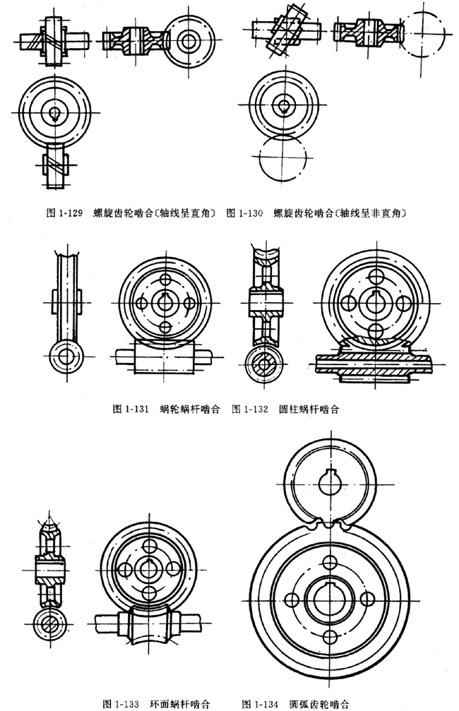 鏈輪的畫法、齒輪、蝸輪、蝸杆齧合畫法