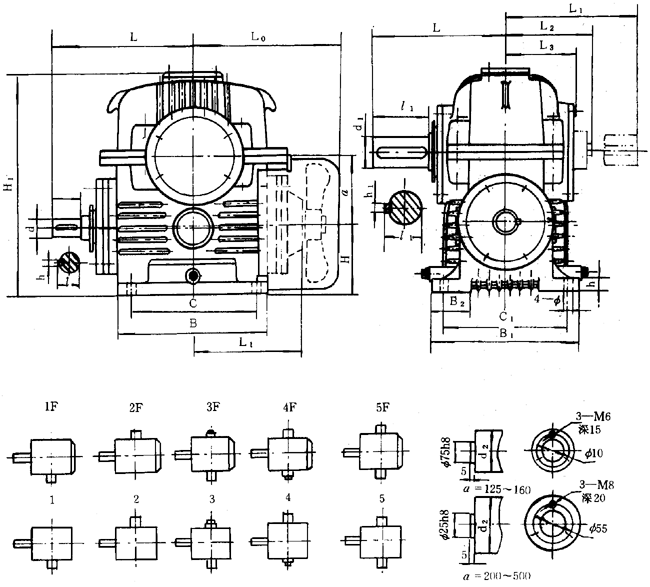 蝸輪減速器外形、安裝尺寸