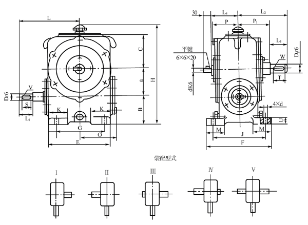 圓柱蝸杆減速器的外形、安裝尺寸及裝配形式